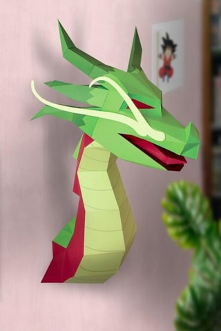 Origami 3D dragão asiático - 50 x 32 x 24 cm - Verde e vermelho