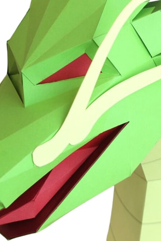 Origami 3D dragão asiático - 50 x 32 x 24 cm - Verde e vermelho