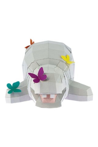 Origami 3D hipopótamo - 15 x 32 x 23 cm - Cinzento-claro