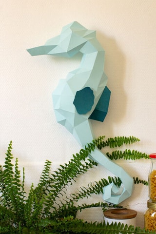 Origami 3D cavalo marinho - 59 x 10 x 18 cm - Azul-celeste