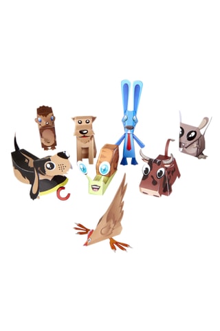 8 brinquedos de papel Animais do Campo - 5 x 6 cm - Azul-celeste e castanho