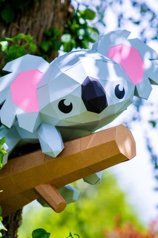 Origammi 3D Koala num ramo - 34 x 40 x 34 cm - Cinzento-claro