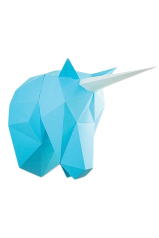 Origami 3D Unicórnio - 39 x 50 x 24 cm - Azul-celeste