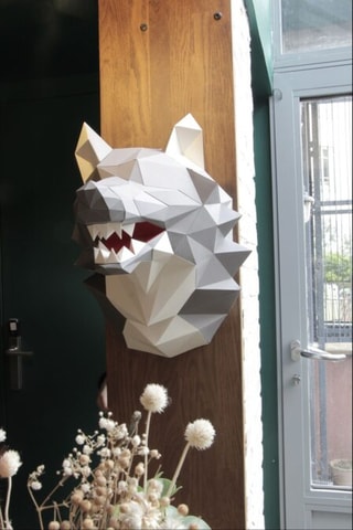 Origami 3D Lobo - 34 x 40 x 34 cm - Cinzento-escuro