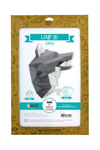 Origami 3D Lobo - 34 x 40 x 34 cm - Cinzento-escuro