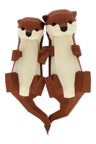 2 origamis 3D Lontras Duo - 48 x 33 x 19 cm - Castanho