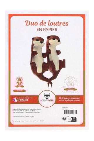 2 origamis 3D Lontras Duo - 48 x 33 x 19 cm - Castanho