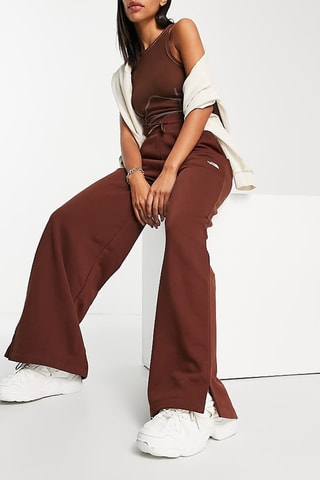 Pantalon wide legs polaire taille haute - Marron