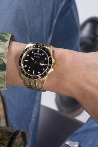 Montre à quartz en acier - Doré et noir