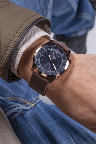 Montre à quartz en silicone - Marron et doré