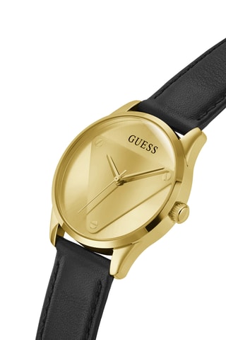 Montre à quartz en cuir - Noir et doré