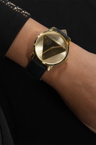 Montre à quartz en cuir - Noir et doré