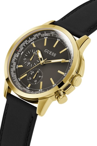 Montre à quartz en cuir - GMT - Noir et doré