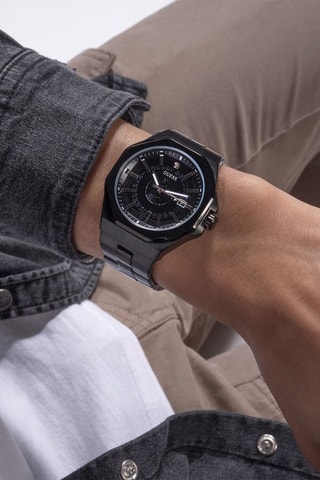 Montre à quartz en acier - Noir