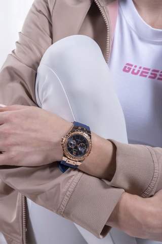 Montre à quartz en silicone - Bleu et doré rose