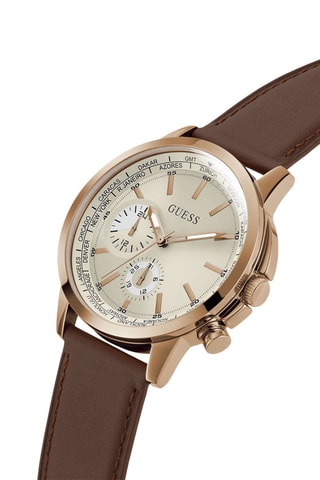 Montre à quartz en cuir - Tachymètre - Marron et doré rose