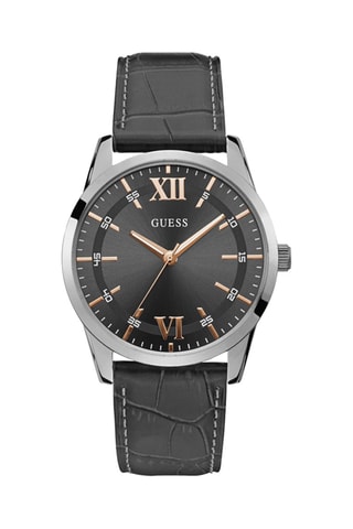Montre à quartz en cuir - Gris foncé et argenté