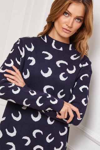 Kasjmier Trui-jurk Gibraltar - Marineblauw en Wit