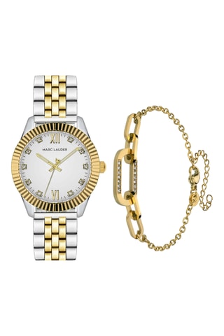 Coffret relógio de quartzo com zircões e pulseira com zircões Athens