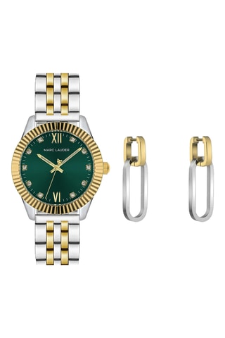 Coffret relógio de quartzo com zircões e brincos Aires