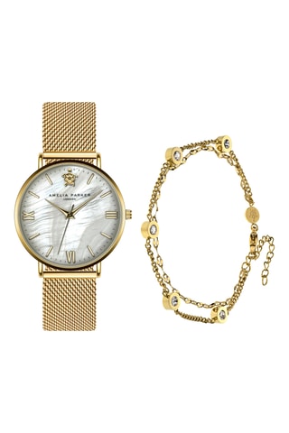 Coffret relógio de quartzo e pulseira com zircões Pearl of the Sea