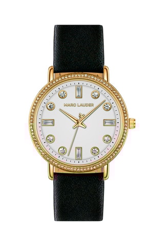 Relógio de quartzo em couro Paris Preto e dourado