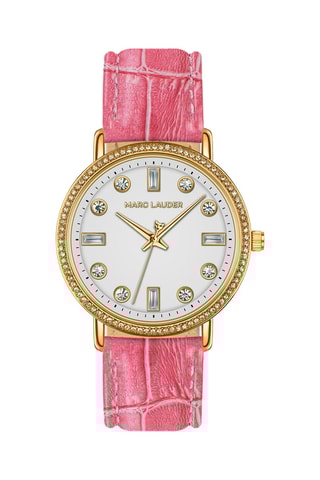 Relógio de quartzo em couro Paris Rosa e dourado