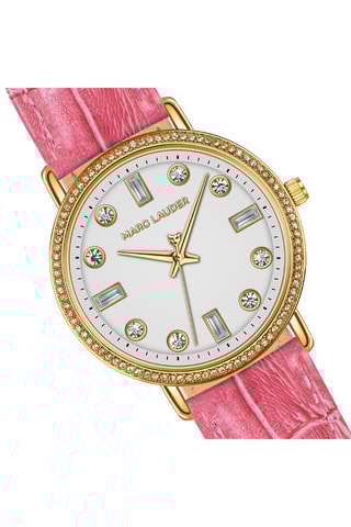Relógio de quartzo em couro Paris Rosa e dourado