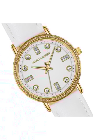 Coffret relógio de quartzo em couro e zircões, bracelete e brincos Paris