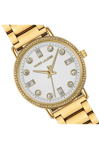 Coffret relógio de quartzo em aço e zircões e bracelete Paris
