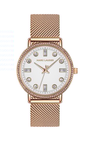 Relógio de quartzo de aço Monaco Dourado-rosa e branco