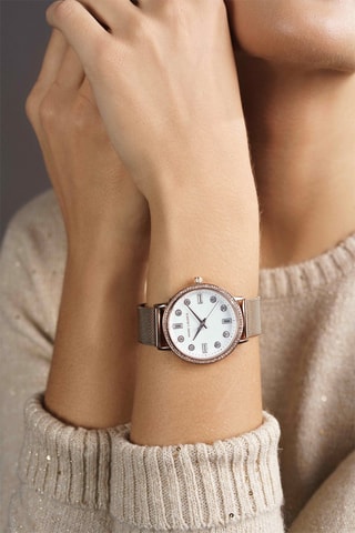 Relógio de quartzo de aço Monaco Dourado-rosa e branco
