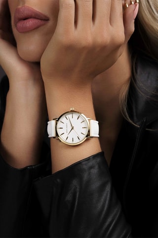 Relógio de quartzo em silicone Florence Branco e dourado