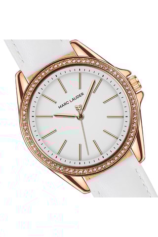 Relógio de quartzo em couro Malaga Branco e dourado-rosa