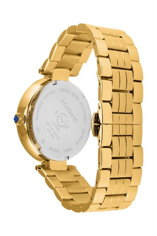 Montre à quartz en acier doré à l'or fin jaune, nacre et diamants Matera