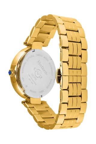 Montre à quartz en acier doré à l'or fin jaune, nacre et diamants Matera