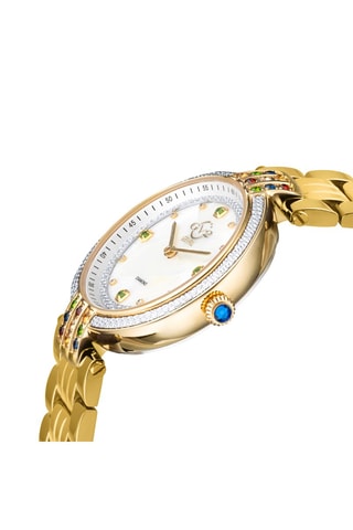 Montre à quartz en acier doré à l'or fin jaune, nacre et diamants Matera
