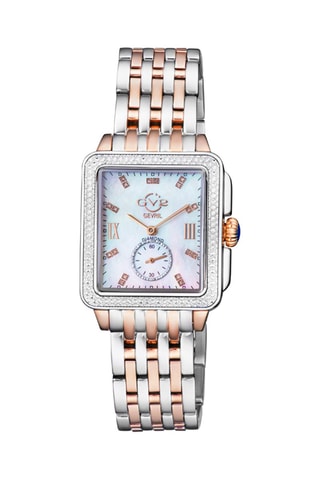 Montre à quartz en acier, plaqué ion argent, plaqué ion or rose et diamants Bari Tortoise