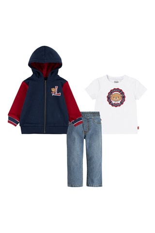 Ensemble 3 pièces - Blanc, beige, rouge et bleu