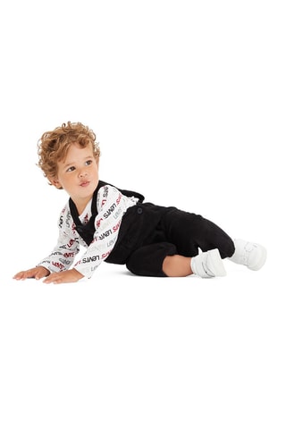T-shirt et salopette en velours - Blanc, gris, noir et rouge