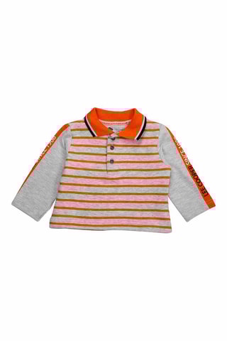 Polo de mangas compridas e jardineiras - 
Cinzento e laranja 