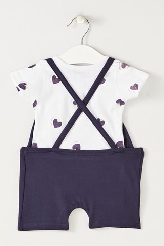 T-shirt e jardineiras Azul-marinho e branco 