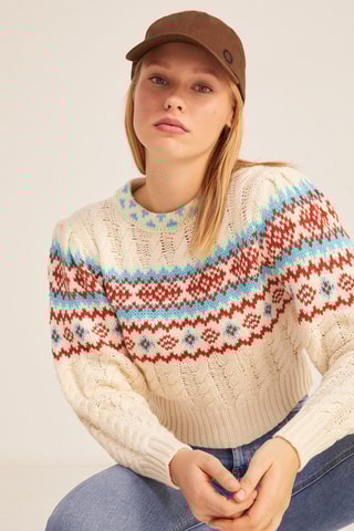 Pull - Ecru et rouge