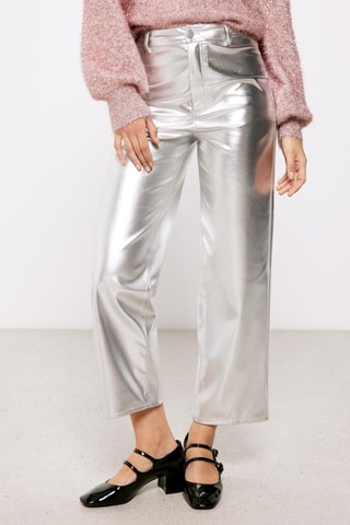 7/8 Broek Wide Legs Hoge Taille - Zilverkleurig