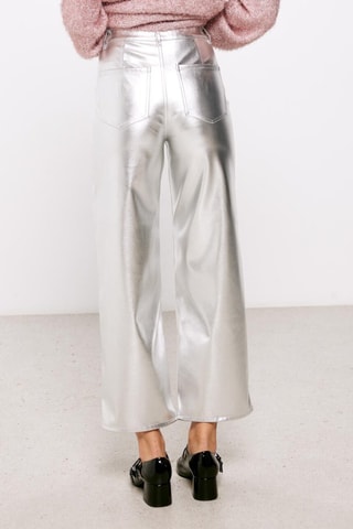7/8 Broek Wide Legs Hoge Taille - Zilverkleurig