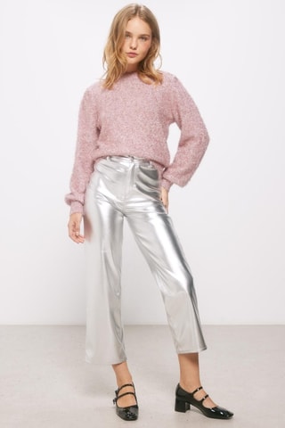7/8 Broek Wide Legs Hoge Taille - Zilverkleurig