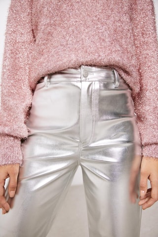 7/8 Broek Wide Legs Hoge Taille - Zilverkleurig