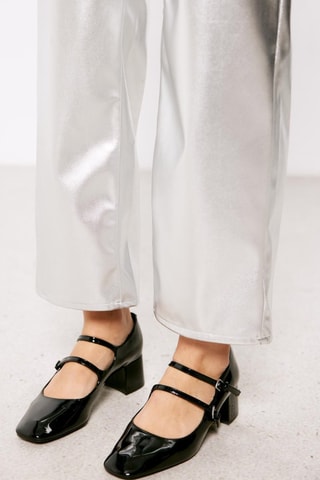 7/8 Broek Wide Legs Hoge Taille - Zilverkleurig