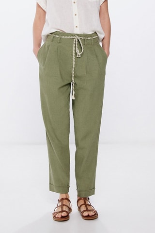 Linnen Broek Hoge Taille - Kaki