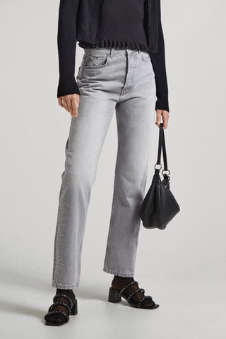 Rechte Jeans Hoge Taille - Grijs